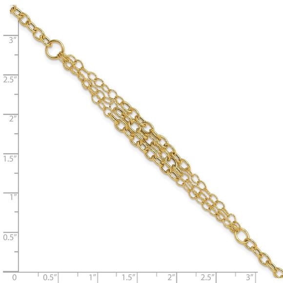 Kazi Luxury 14k Yellow Gold & Textured 3 Layer Fancy w/ .5in ext. Bracelet - Picture 5 of 6
